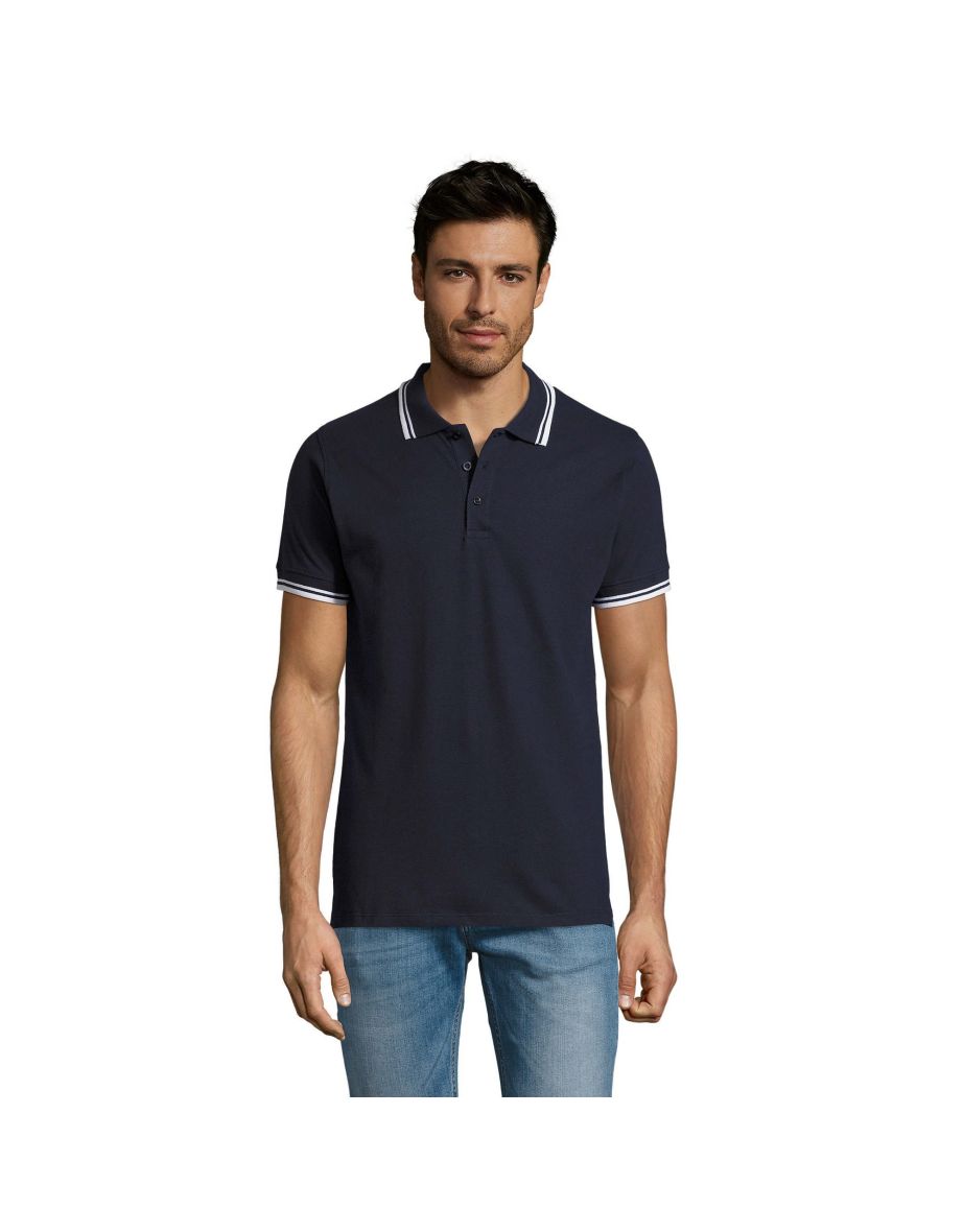 SOLS Mens Pasadena Tipped Short Sleeve Pique Polo Shirt - French Navy/White - 3
