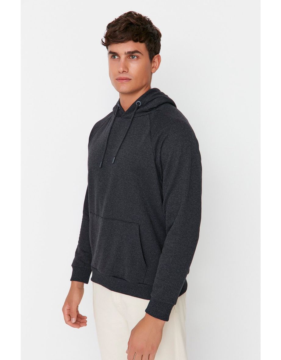 Anthracite Regular/Normal Cut Hooded Fleece/Warm Sweatshirt