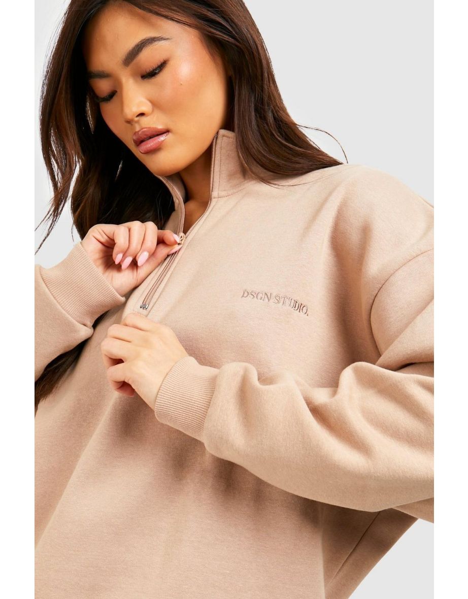 Half Zip Oversized Sweater And Cycling Short Set - taupe - 3