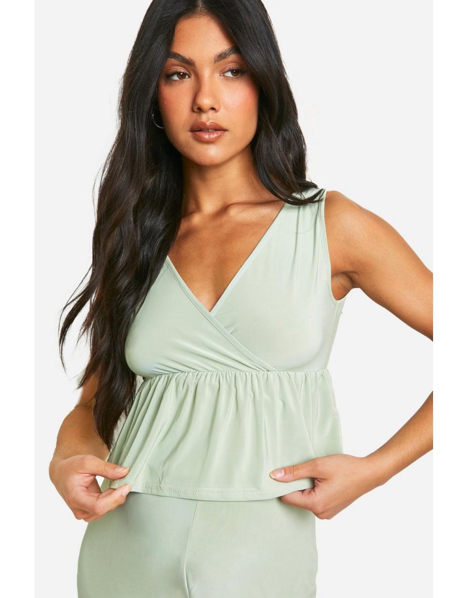 Maternity Slinky V Neck Peplum Top - light green - 3