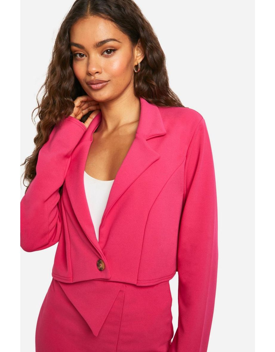 Jersey Crepe Cropped Boxy Blazer - bright pink - 3