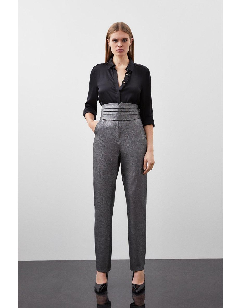 Tailored Compact Stretch Sparkle Satin Cummerbund Trouser