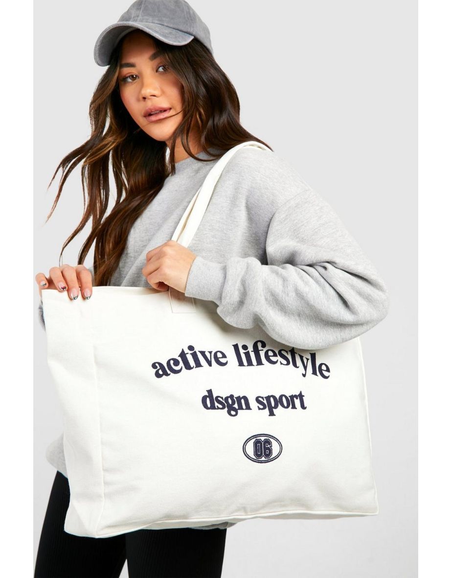 Active Lifestyle Oversized Canvas Tote Bag - cream