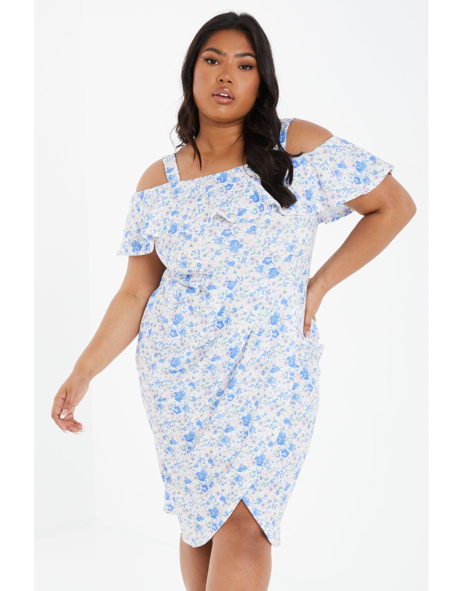 Curve White Ditsy Floral Midi Dress