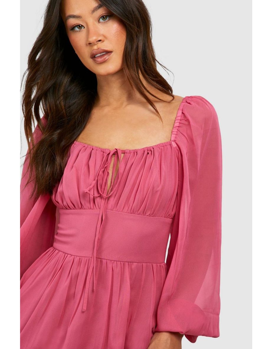Tall Chiffon Milkmaid Maxi Dress - dusty pink - 3