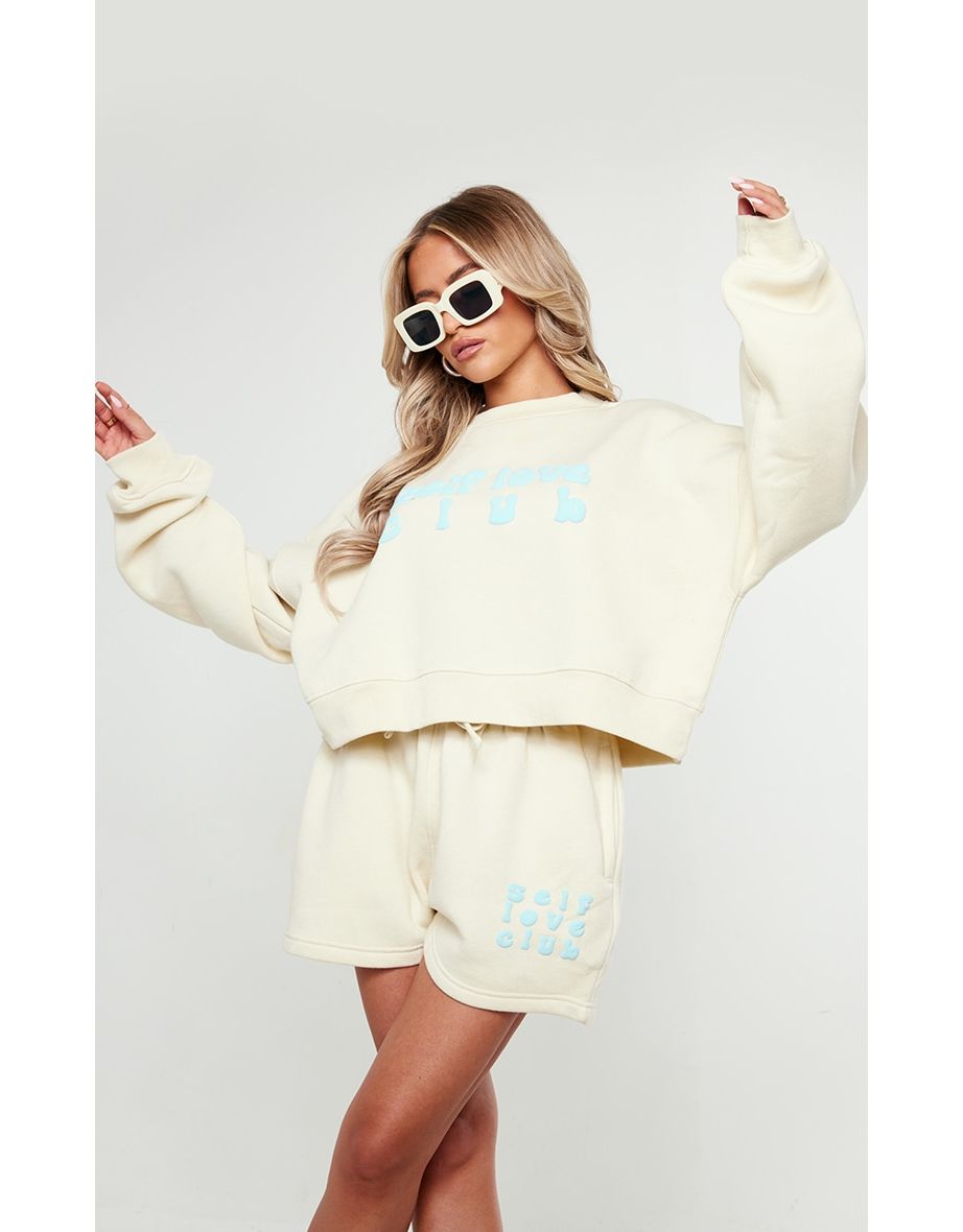 Petite Cream Oversized Self Love Club Slogan Jumper