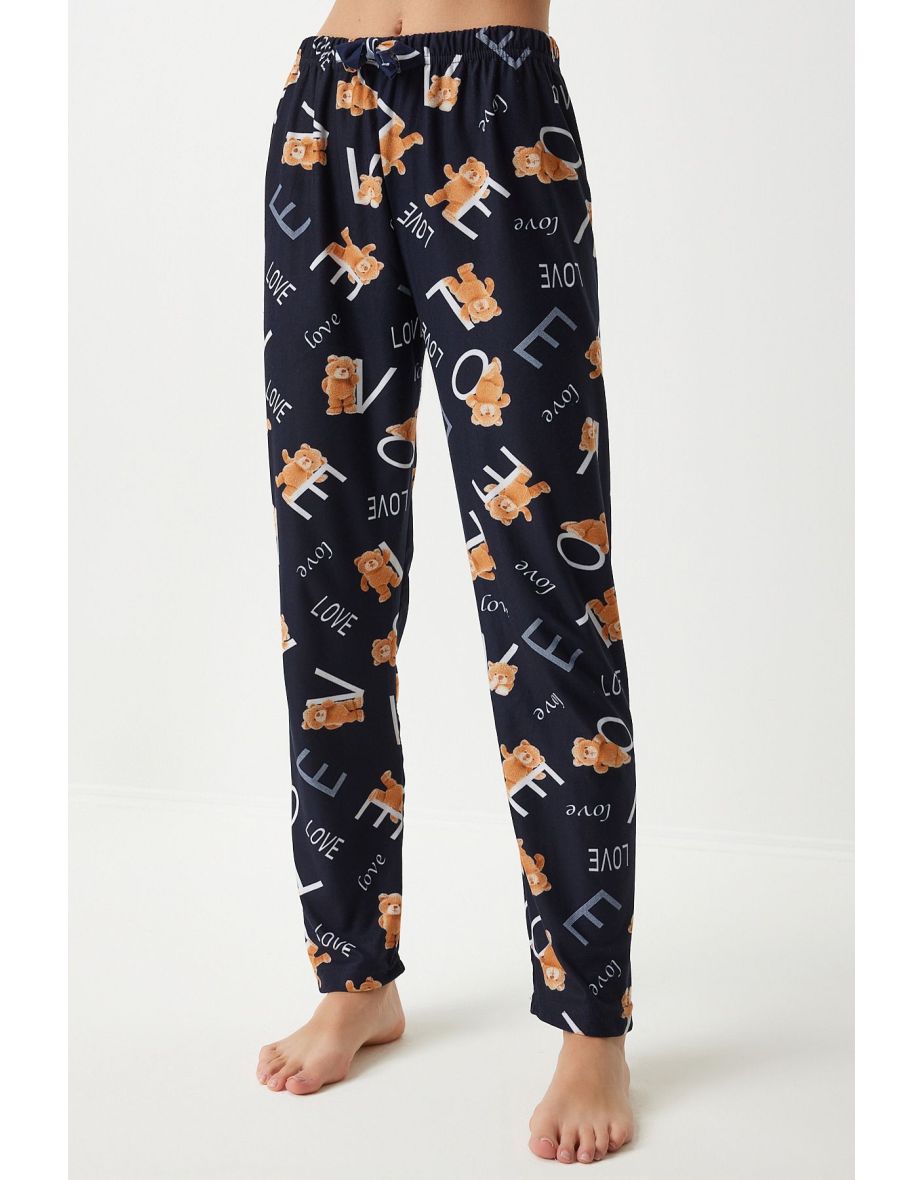 Women's Vivid Black Patterned Soft Textured Knitted Pajamas - 6