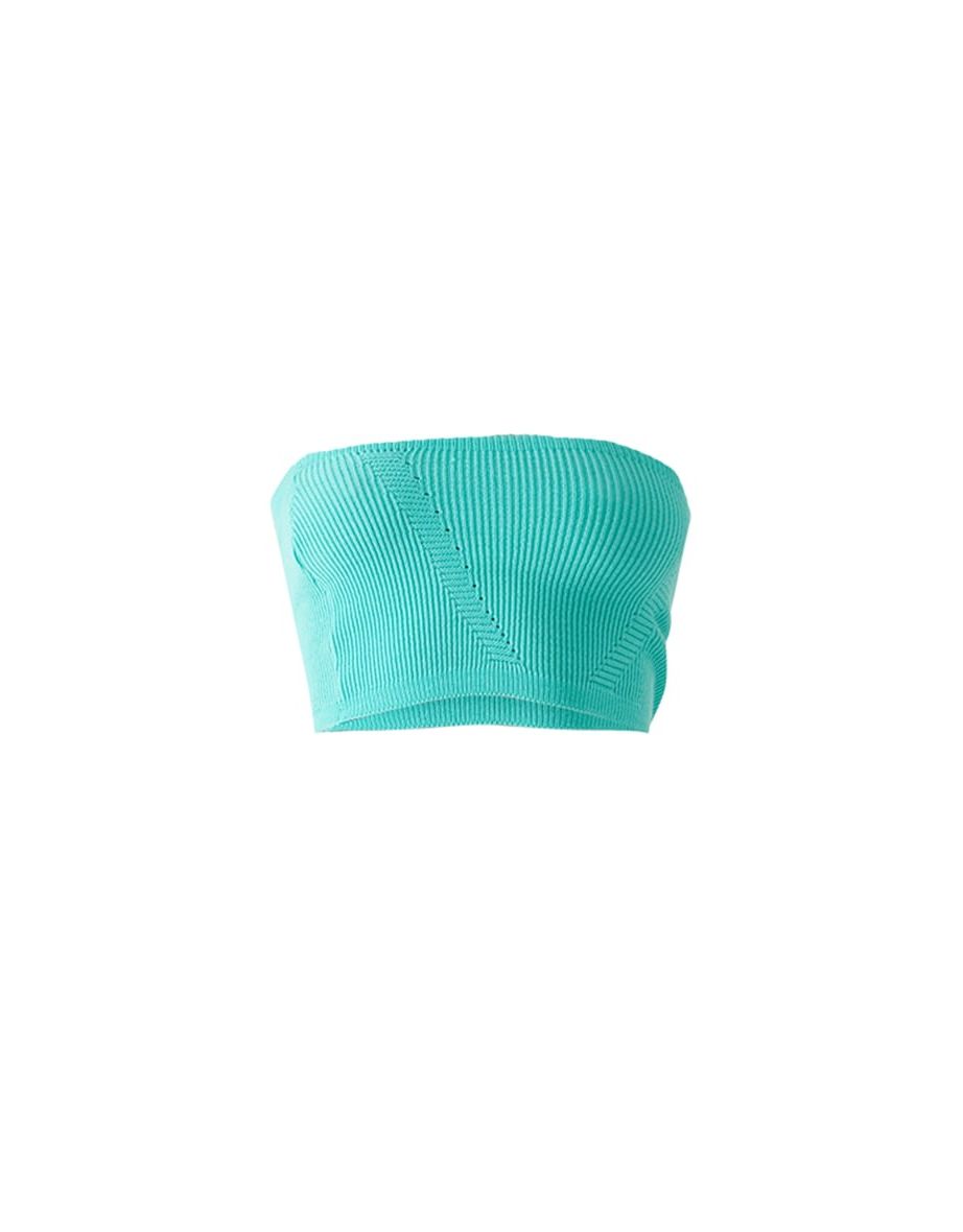 Turquoise Knitted Cropped Bandeau Top - 4
