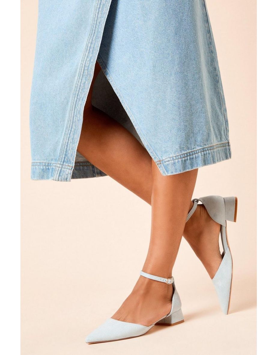 Bennie Faux Suede Pointed Low Block Heel Court Shoes