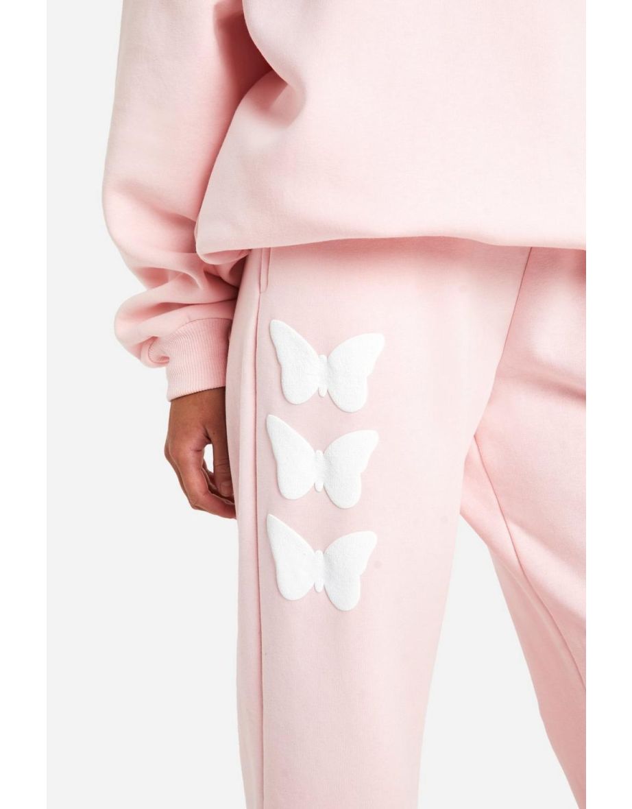 Butterfly Puff Print Bum Print Straight Leg Jogger - baby pink - 3