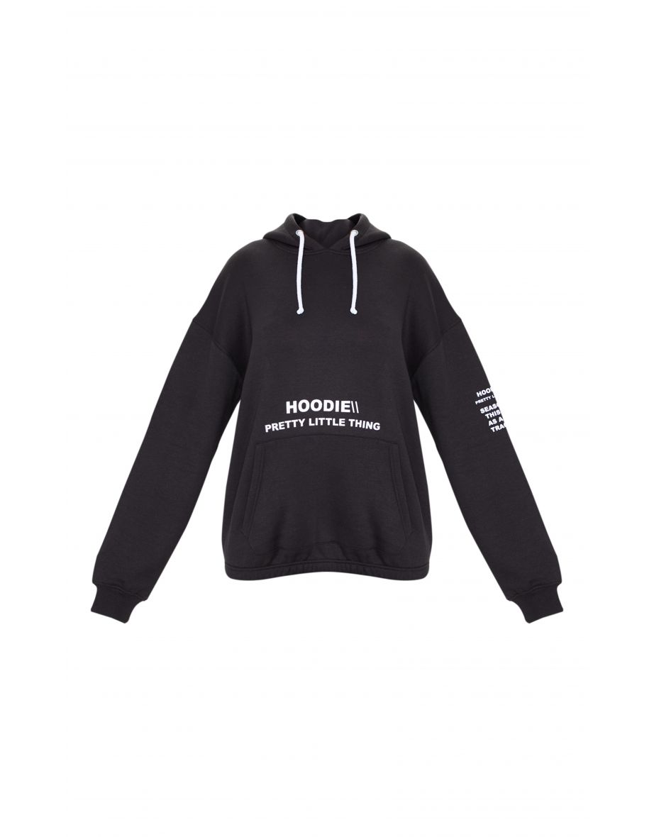 PRETTYLITTLETHING Recycled Black Oversized Slogan Print Pocket Front - 4