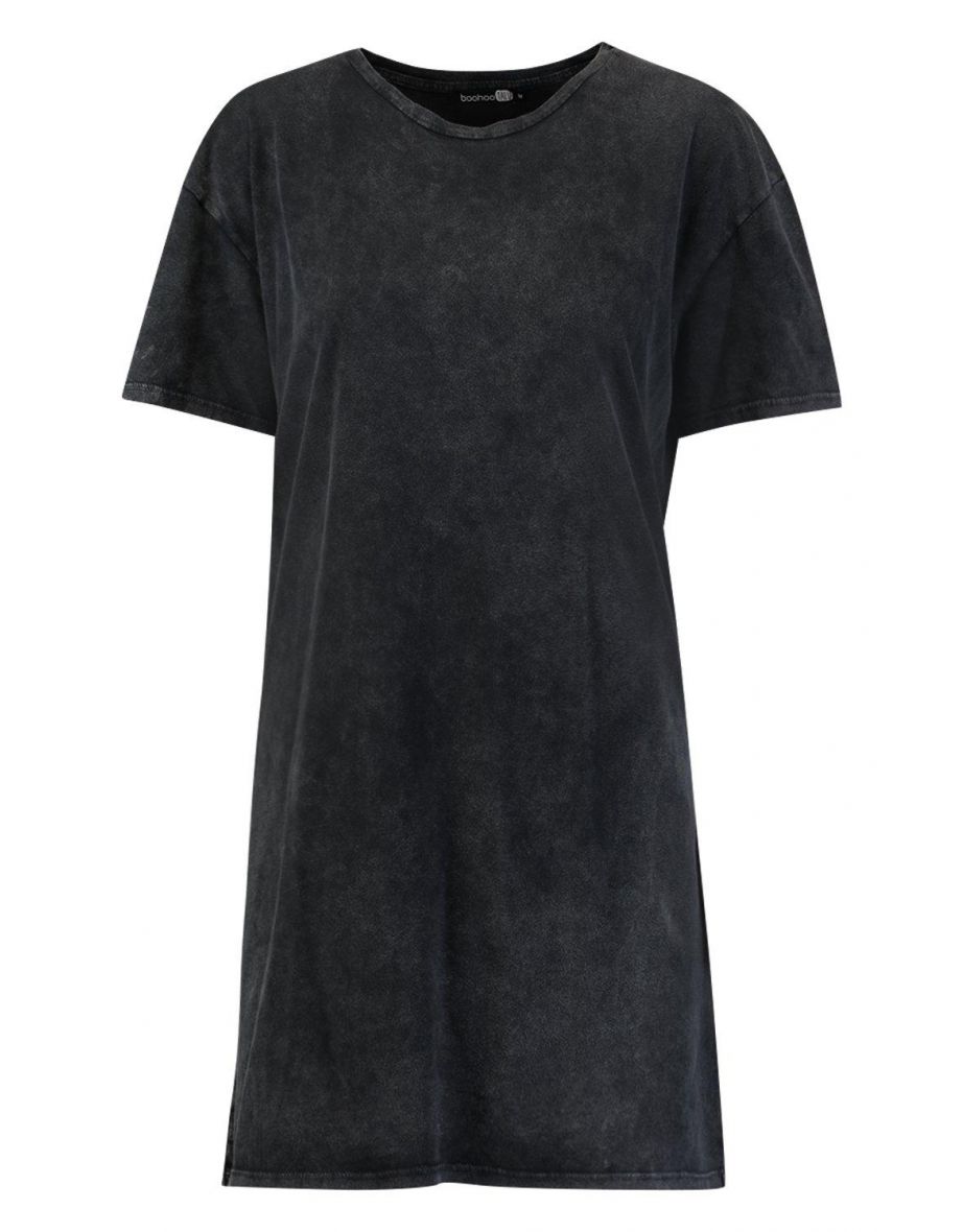 Tall Acid Wash T-shirt Dress - black - 1