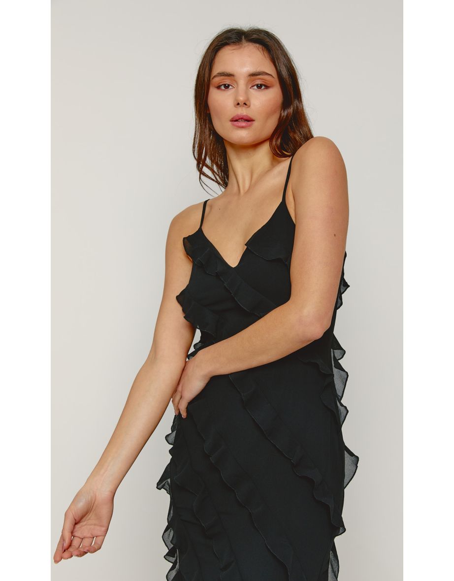 Black Frill Detail Maxi Dress - 2
