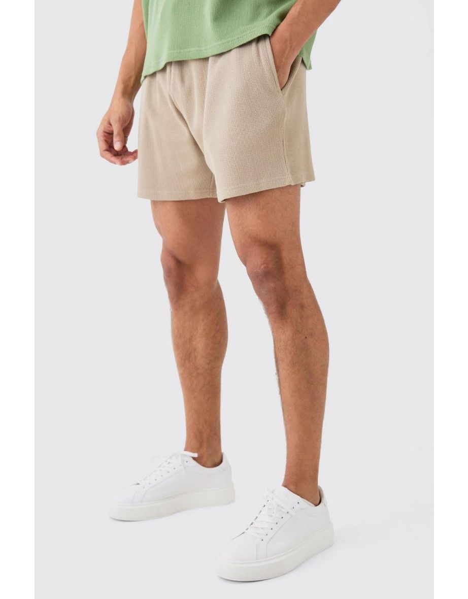 Relaxed Short Length Waffle Short - taupe