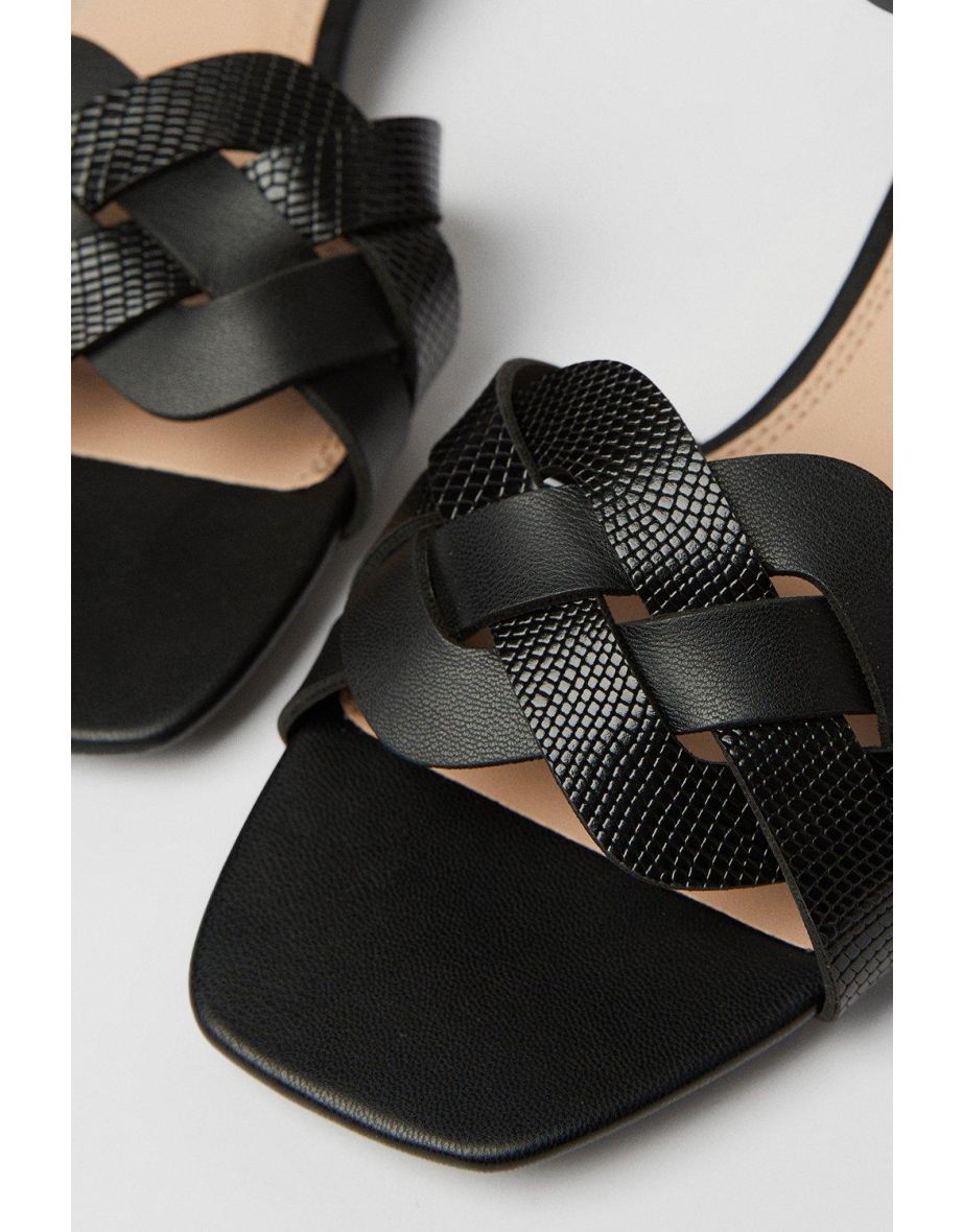 Wide Fit Sonia Woven Mixed Material Low Block Heeled Sandals - 3