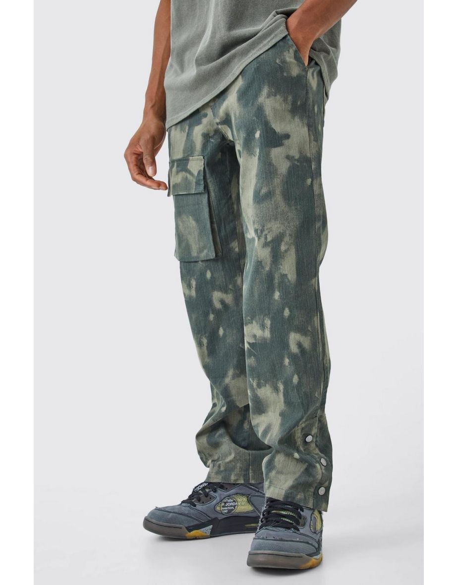 Slim Smoke Camo Cargo Trouser With Popper Hem