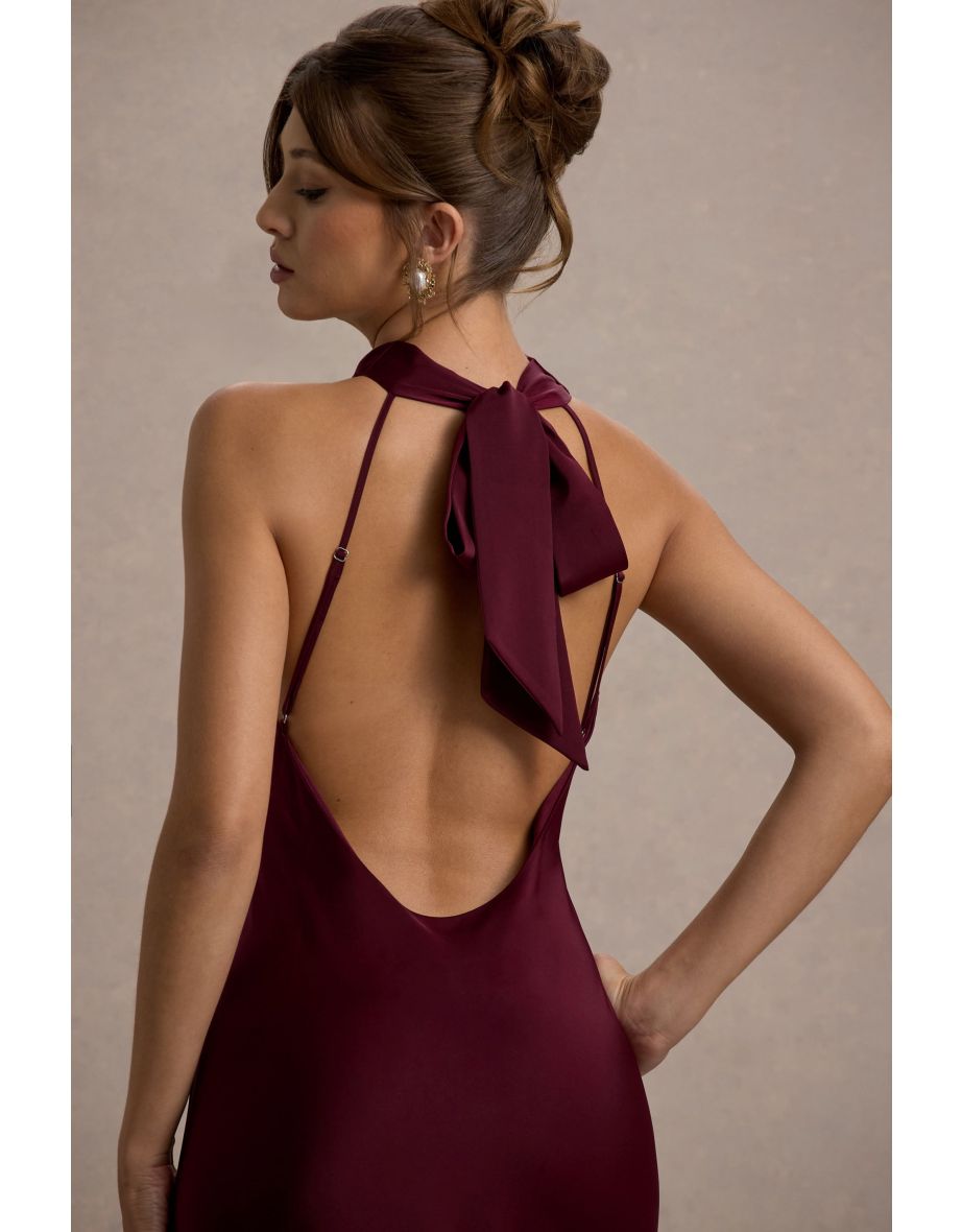 Amelita | Port Satin Cowl-Neck Fishtail Maxi Dress - 6