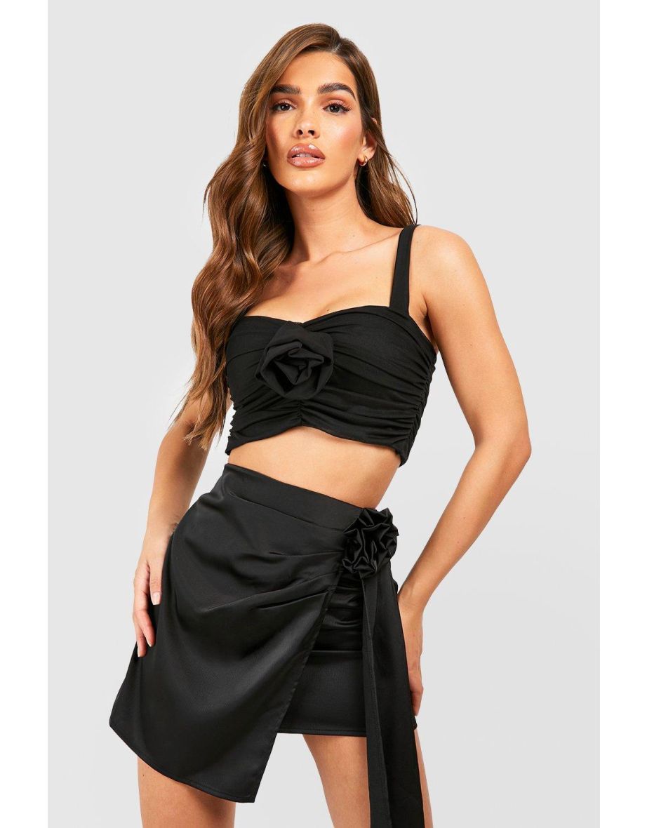 Rose Detail Mesh Crop Top - black