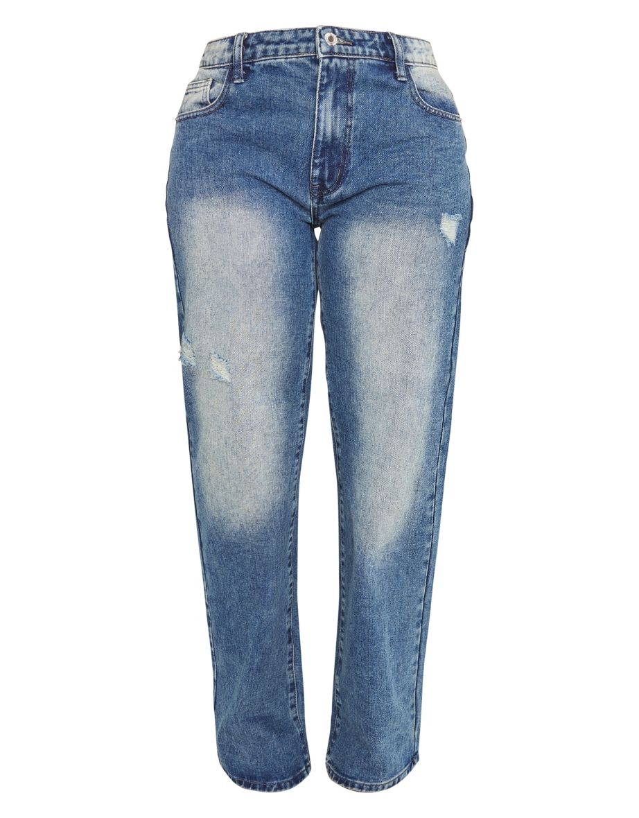 Shape Mid Blue Acid Wash Washed Denim Wide Leg Jeans - 4