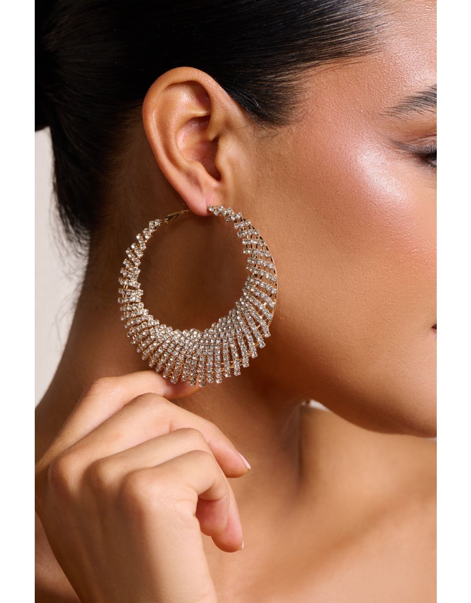 Saskia | Gold Diamante Hoop Earrings - 1