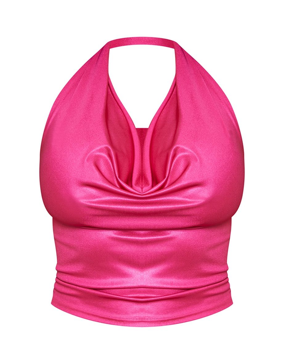 Shape Hot Pink High Shine Cowl Neck Top - 4