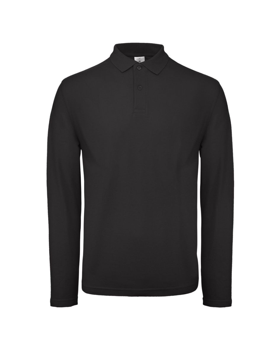 B&C Collection Mens Long Sleeve Polo Shirt - Black