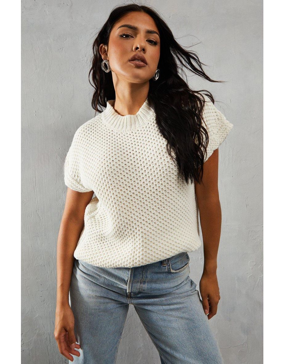 Knitted Cap Sleeve Dipped Hem Jumper
