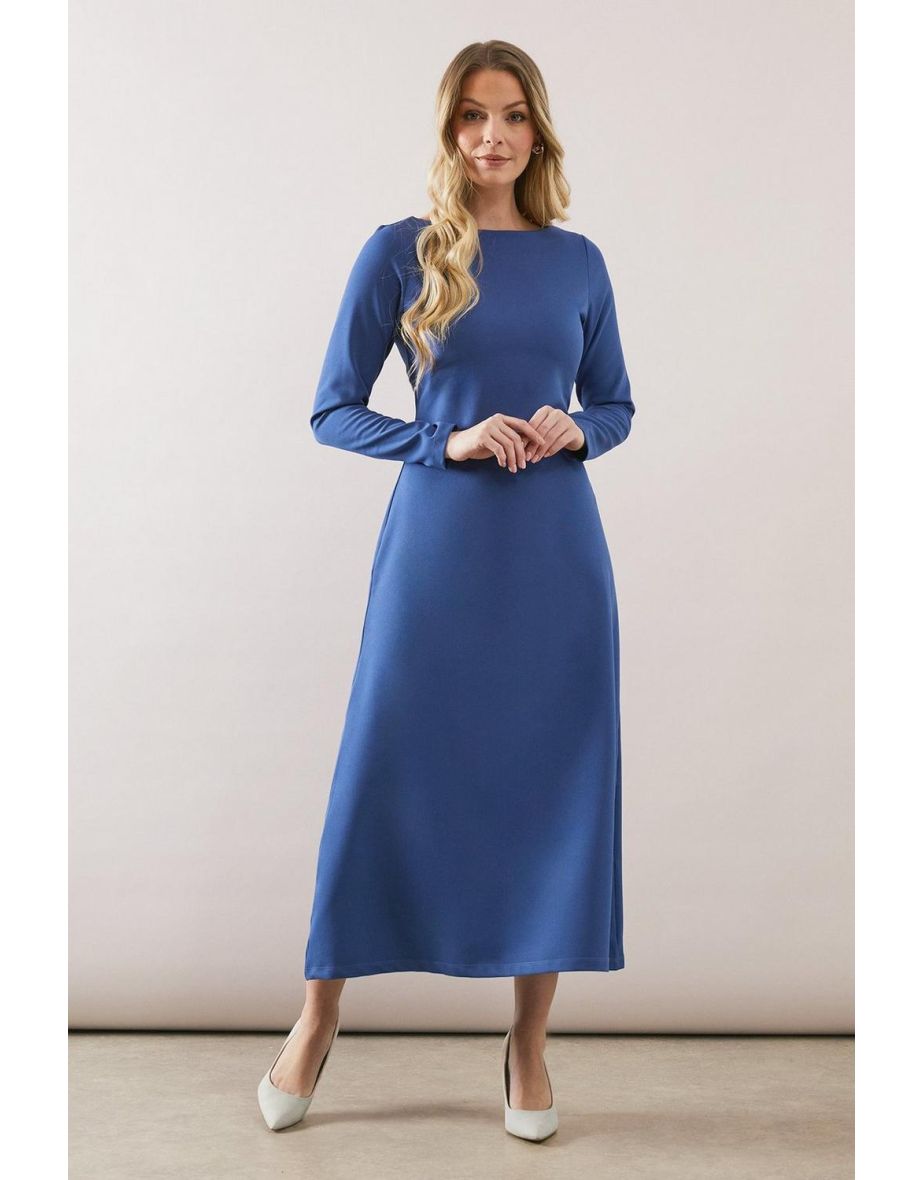 Slash Neck Fitted Jersey Midaxi Dress