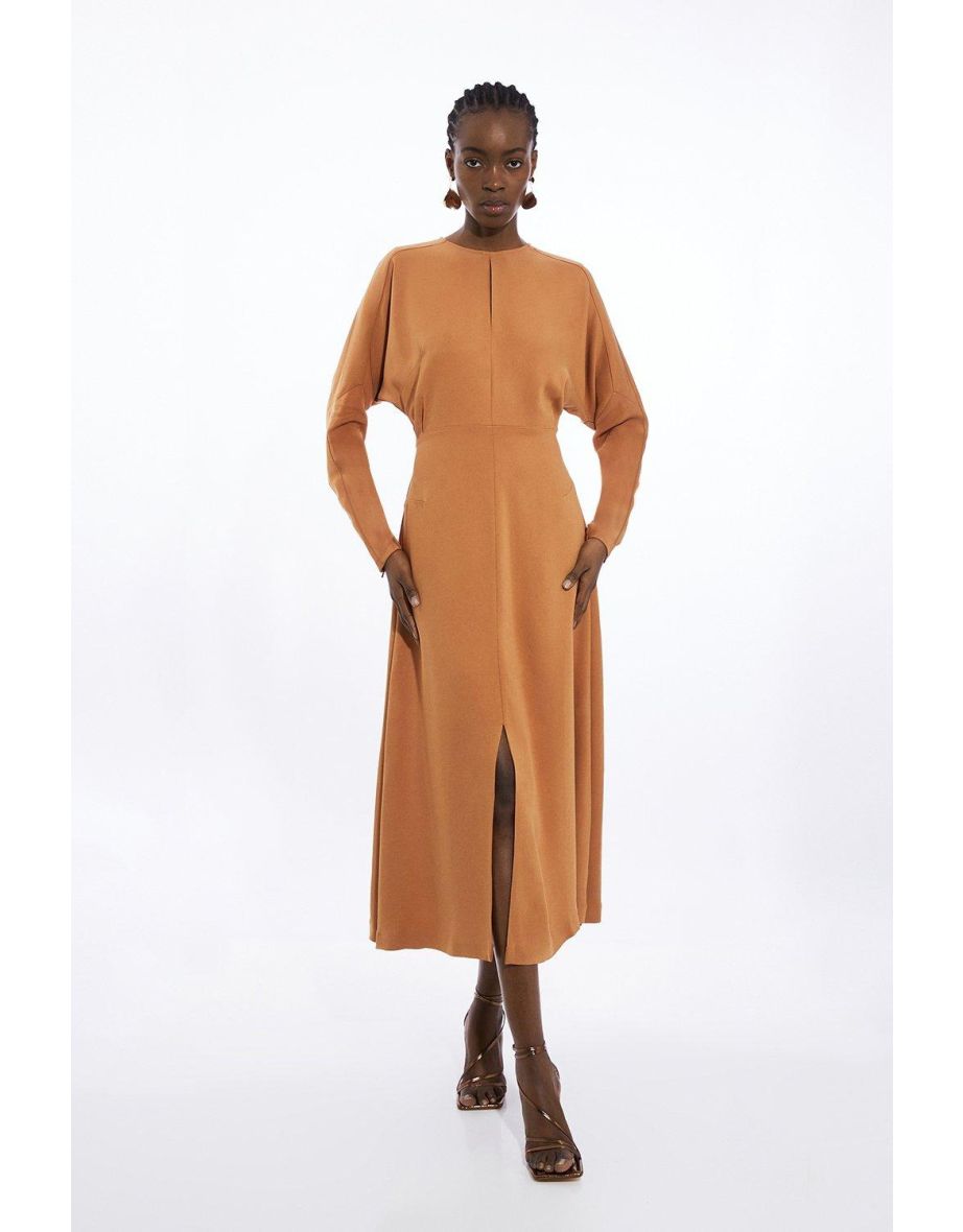 Petite Viscose Crepe Long Sleeve Midi Dress