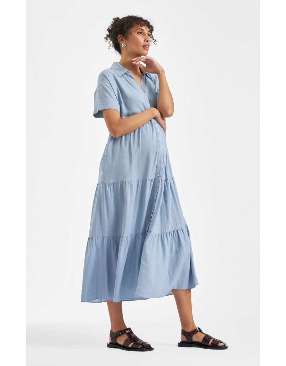 Macy Longline Linen Dress (Pale Blue) - 3