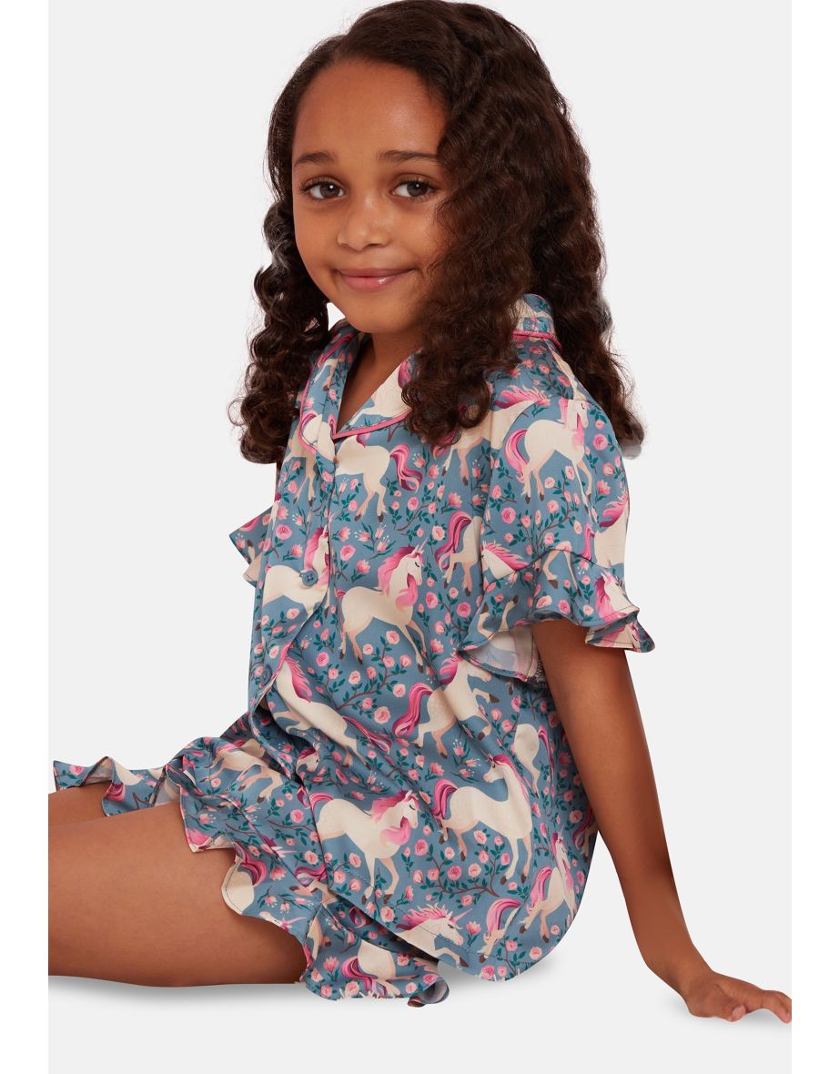 Girls Unicorn Print Short Pyjamas in Multi - 14