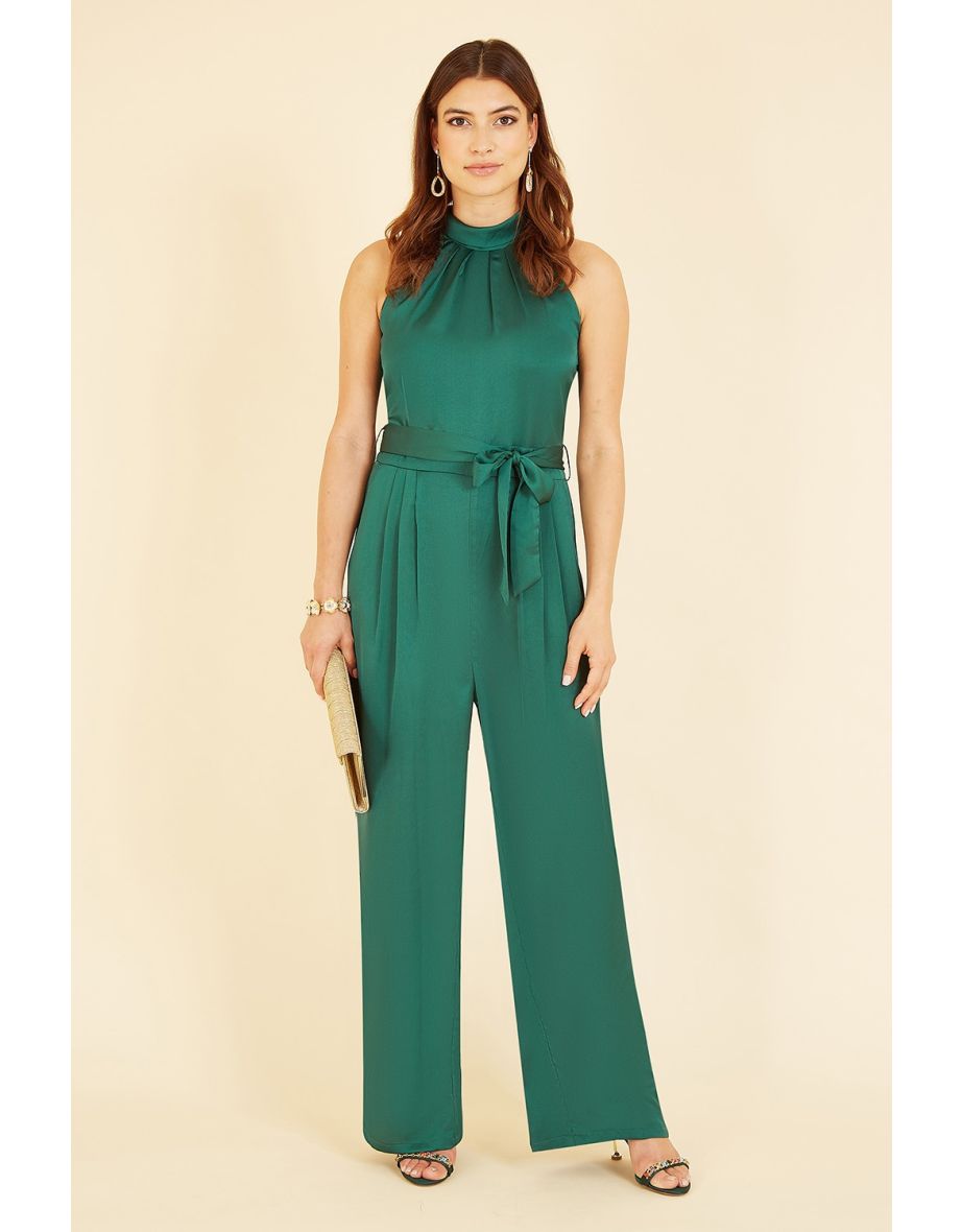 Green halterneck jumpsuit on sale