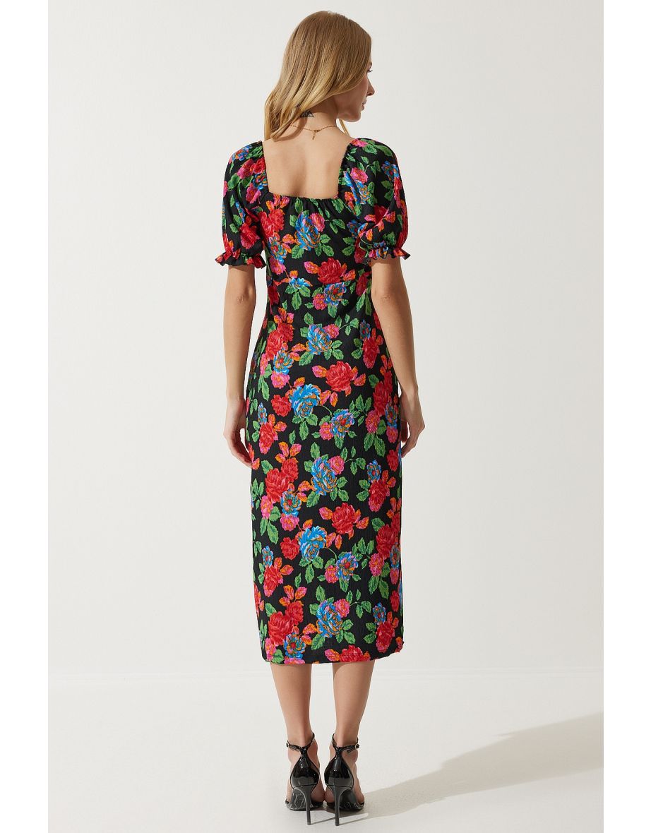 Women's Red Elastic Carmen Collar Summer Viscose Dress - 7