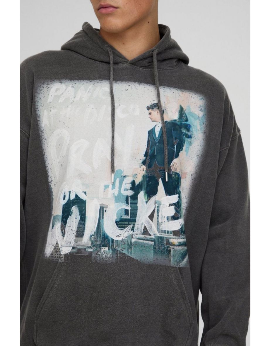 Oversized Wash Panic at the Disco License Print Hoodie - charcoal - 2