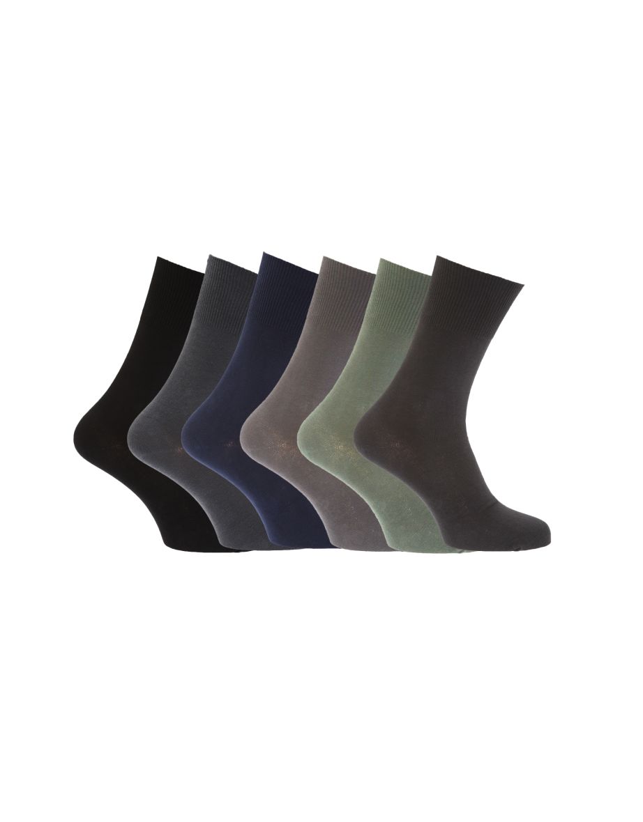 Mens Stay Up Non Elastic Diabetic Socks (Pack Of 6) - Black/Grey/Navy - 1