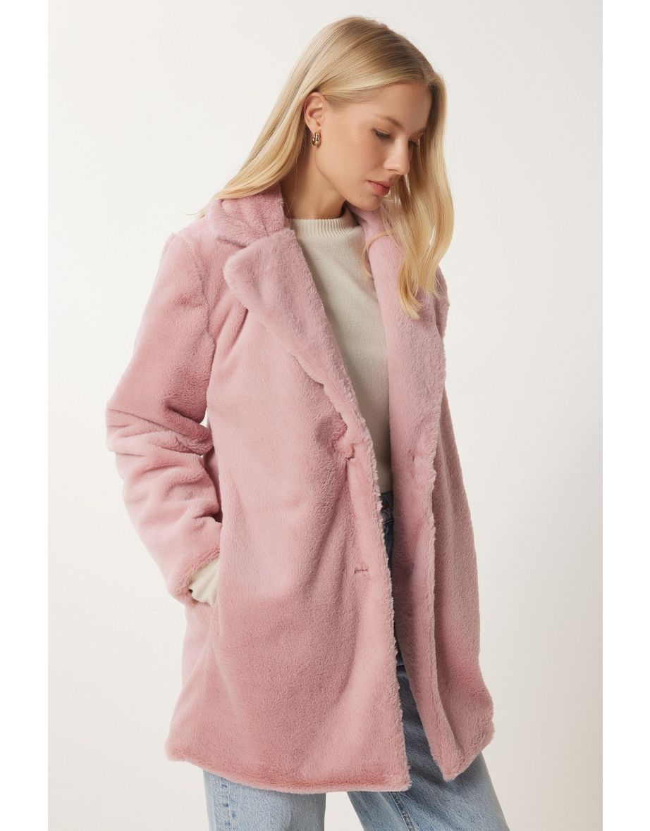 Women's Pink Faux Fur Coat