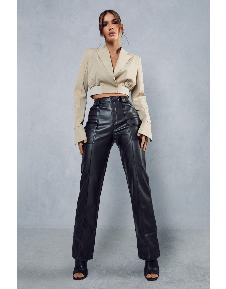 Leather Look Utility Cargo Straight Leg Trouser