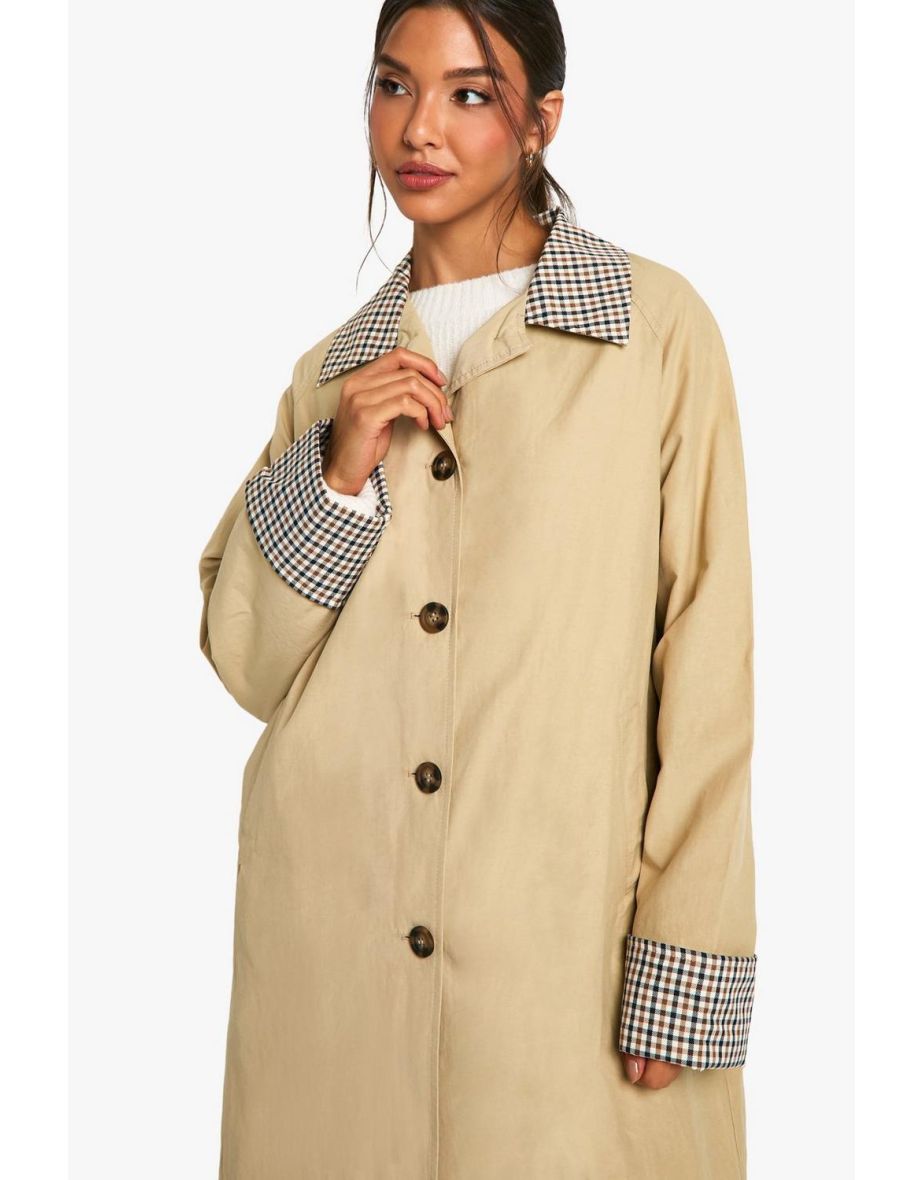 Check Collar Trench Coat - stone - 3