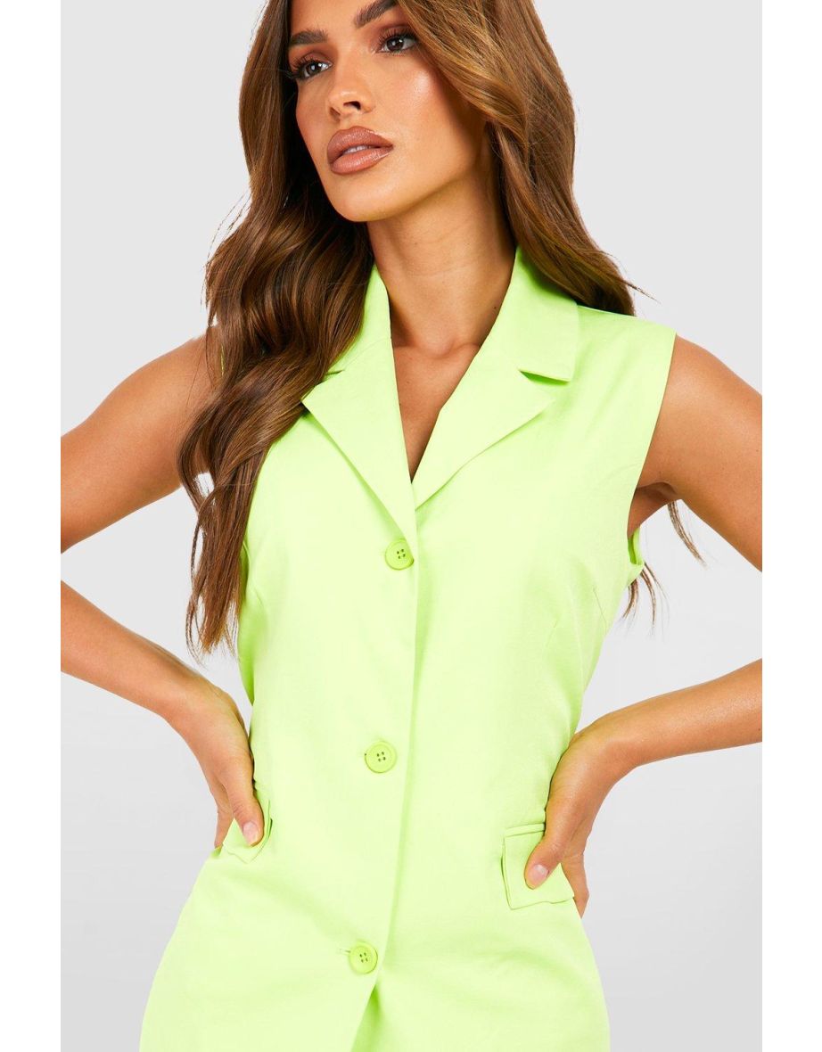 Sleevless Blazer Dress - lime - 3