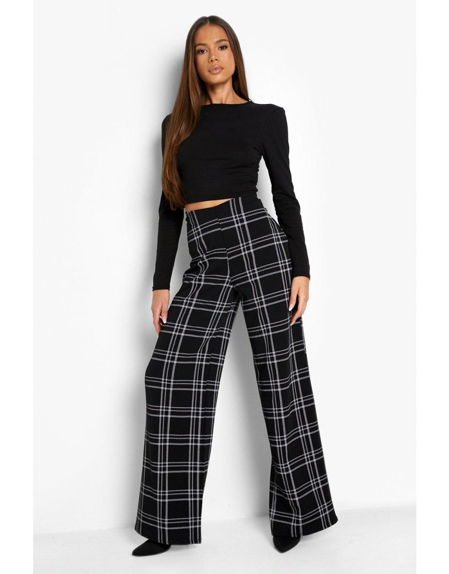 Tartan Print Wide Leg Trousers