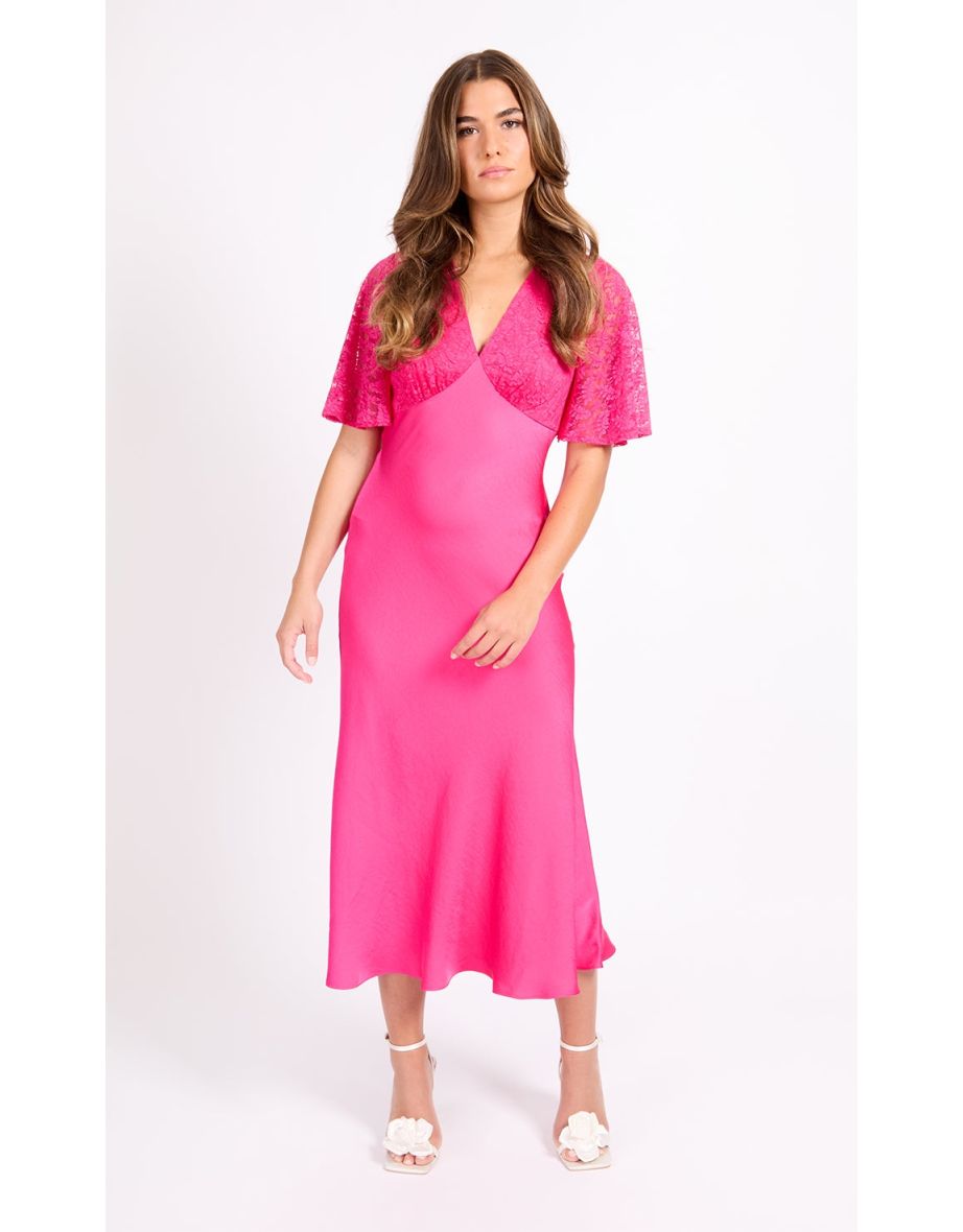 Pink Lace Satin Midaxi Dress