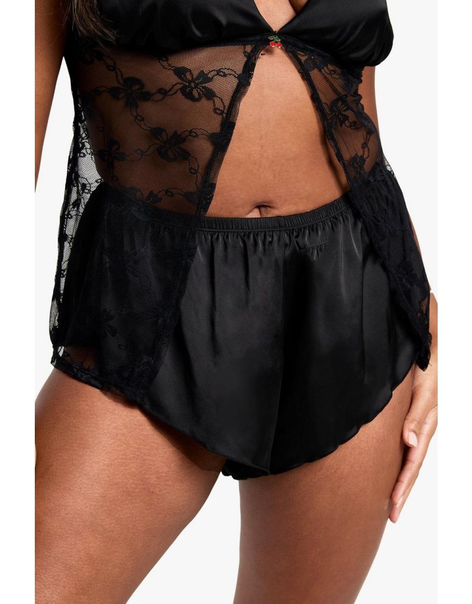 Plus Valentines Satin Flippy Shorts - black - 3
