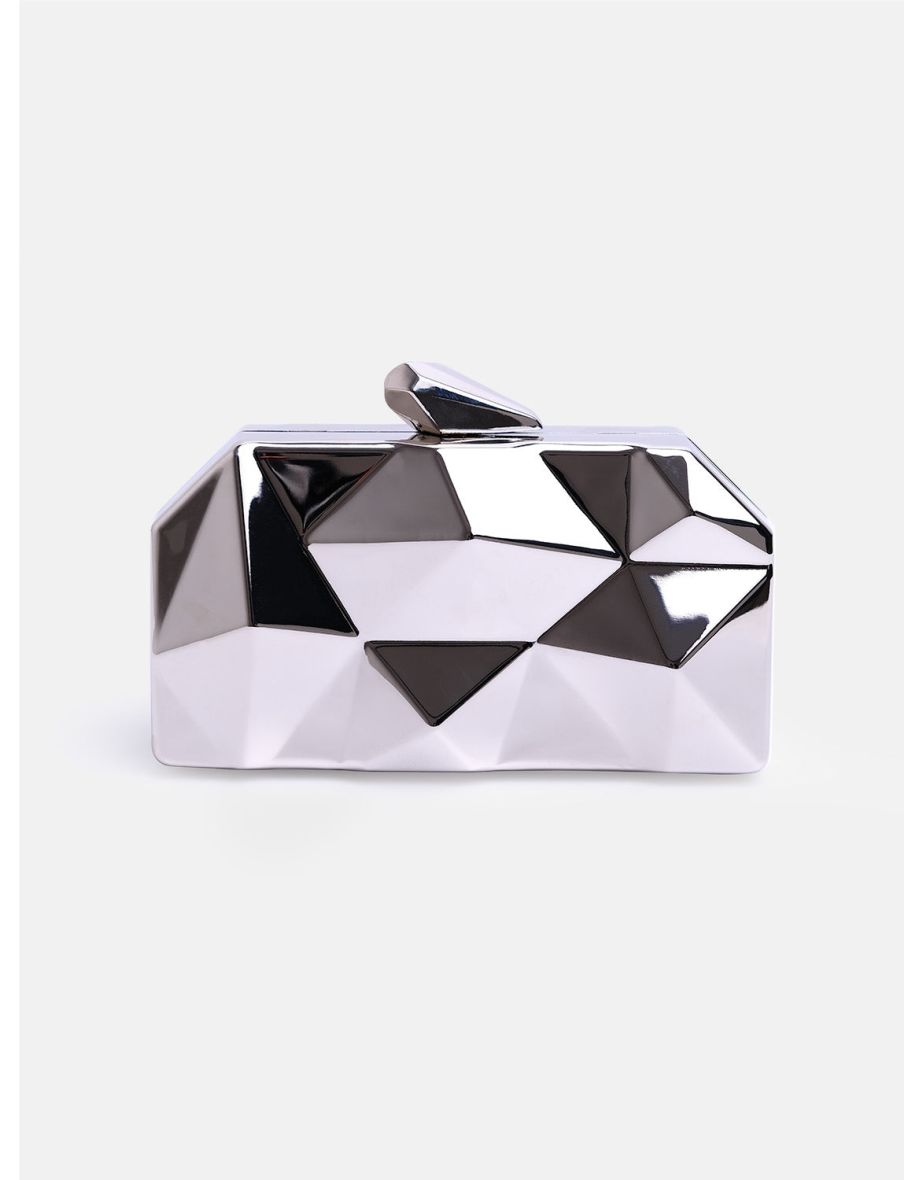 MELANIE GEOMETRIC PATTERN CLUTCH BAG IN SILVER