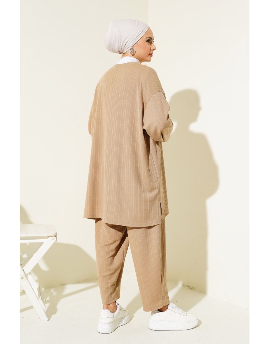Crew Neck Tunic Trousers Two Piece Set - 4