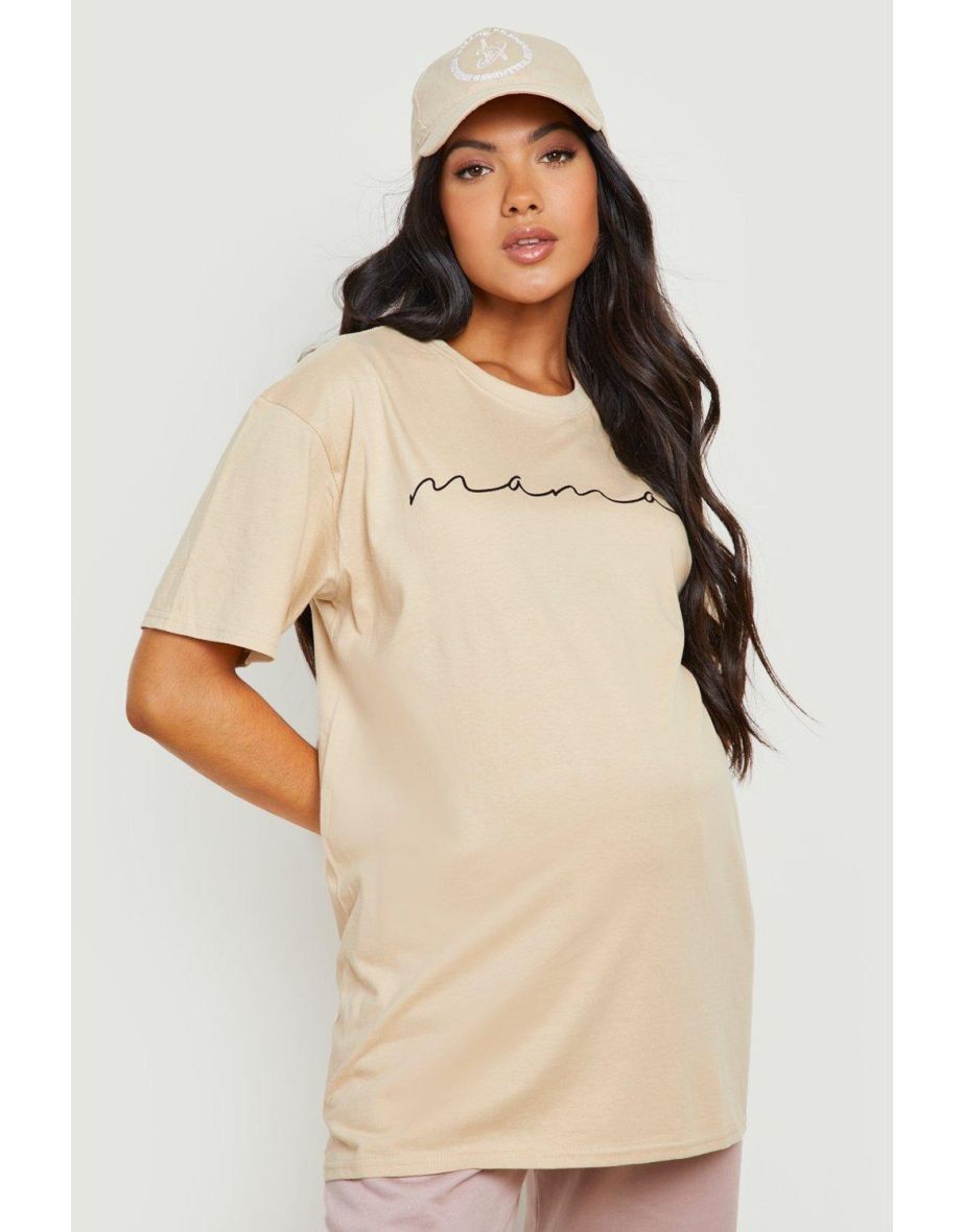 Maternity Mama Slogan T-shirt - stone - 3