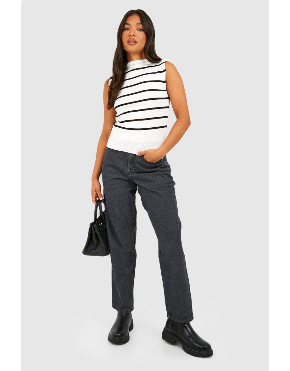 Shop Petite Dark Grey High Rise Mom Jeans Online in Oman VogaCloset