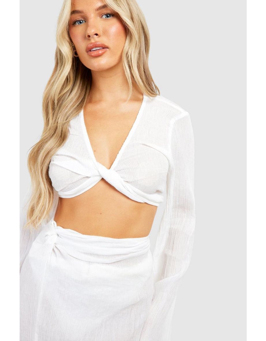 Crinkle Twist Top & Maxi Skirt Beach Co-ord - white - 3
