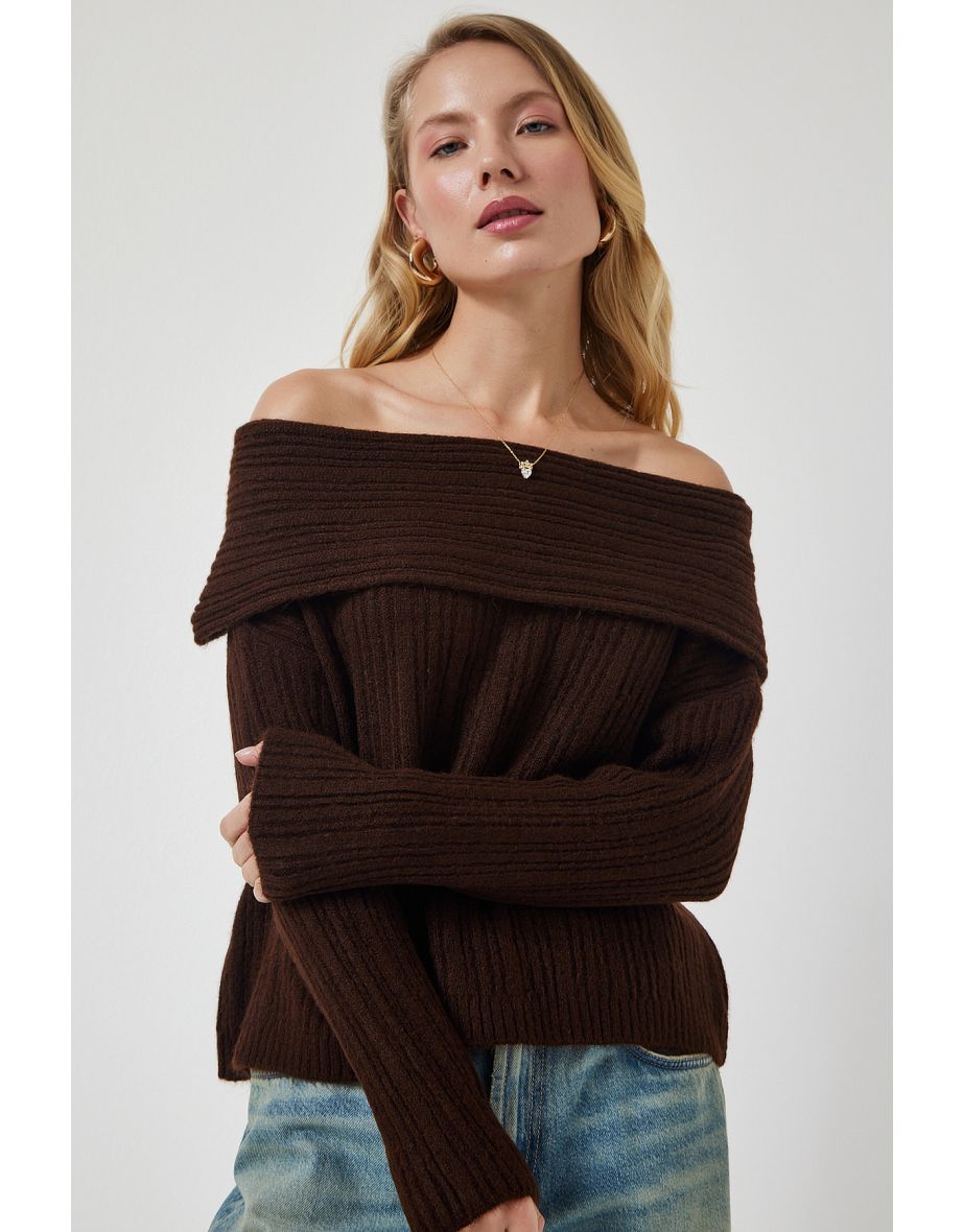 Women's Brown Madonna Collar Knitwear Sweater