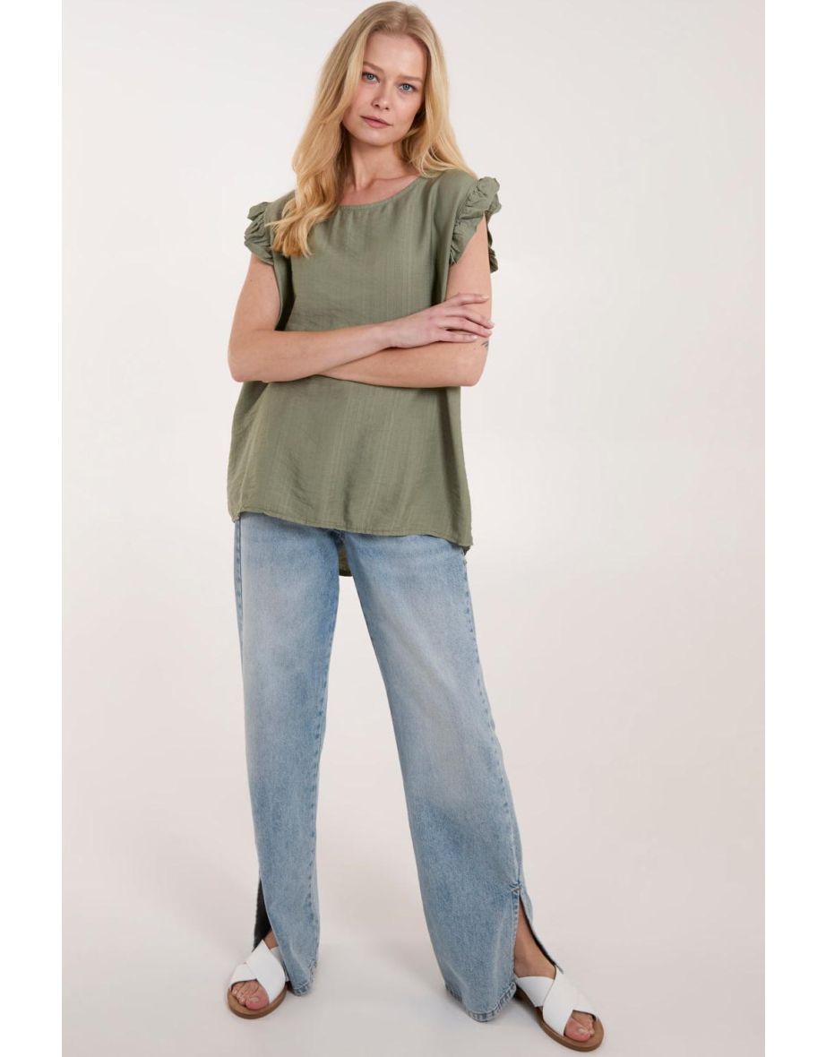 Button Back Frill Shoulder Top