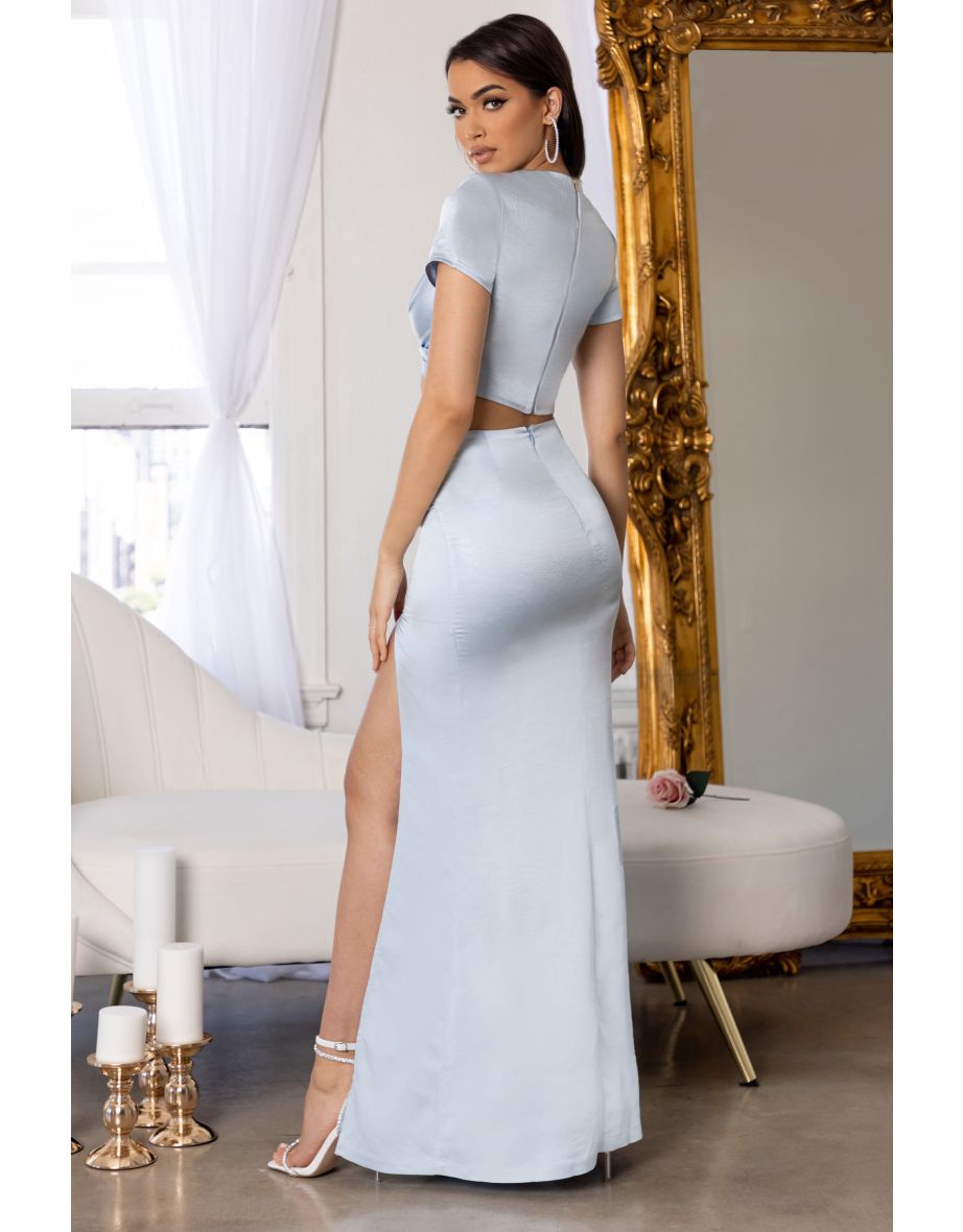 Truthfully Yours |  Bridesmaid Sky Blue Seam Detail Thigh Split Maxi Skirt - 6